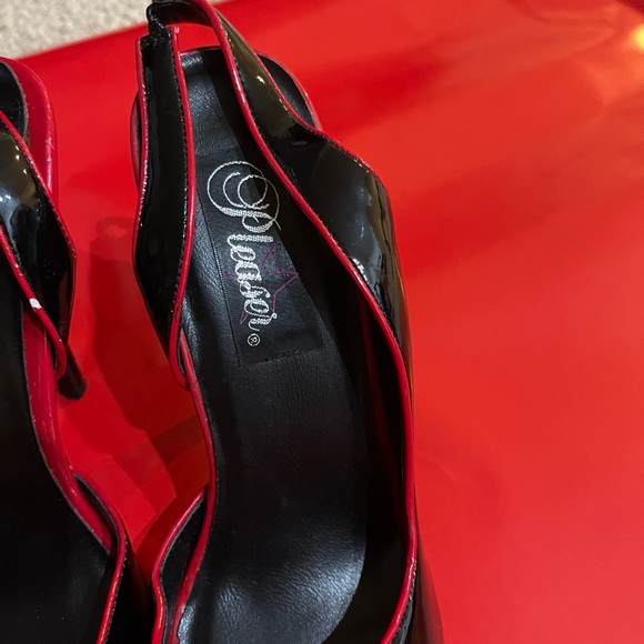 Pleaser Black and Red Open-Toe Heels - Picture 2 of 5